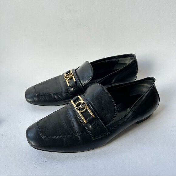 Louis Vuitton Upper Case Flat Black Smoth Leather Loafers Sz 38 - Picture 2 of 11